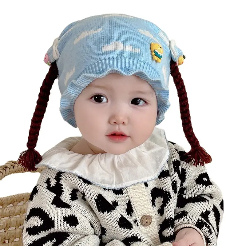 Зимняя вязаная шапка ZG с косами для маленьких девочек, теплая детская шапка, жаккардовая теплая шапка с накладкой на голову, Зимняя Вязаная Шапка-бини для младенцев от 6 месяцев до 2 лет