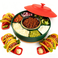 Ensemble de service pour fête Taco Bar, direct usine, avec pot chauffant 870 ml, 4 supports pour tacos et plateau rotatif amovible