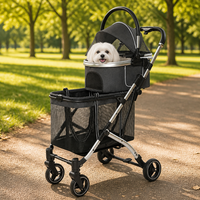 Poussette pour animaux de compagnie en alliage d'aluminium léger, pliable, double couche, avec panier amovible, frein double à une touche, OEM