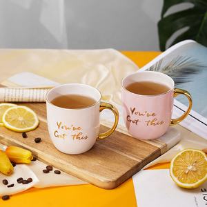 Taza de café con mango de oro real, color rosa y blanco, taza de esmalte para tazas de regalo - Product Image 5