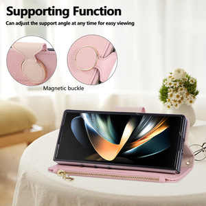 Funda tipo cartera para Samsung Galaxy Z Fold3 4 5 6 <span class=keywords><strong>7</strong></span> para mujer, con correa cruzada, funda de cuero con tapa y soporte para Fold 8 - Product Image 3