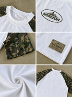 T-shirt en coton pour homme, personnalisé, coupe oversize, prélavé, imprimé DTG, motif camouflage, avec patchs multi-paillettes, idéal pour l'été – Fournisseur