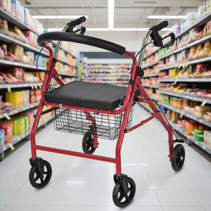 Déambulateur à cadre en acier robuste avec siège pour adultes, déambulateur à roulettes pour personnes âgées, déambulateur à roulettes avec siège, canne - Product Image 3