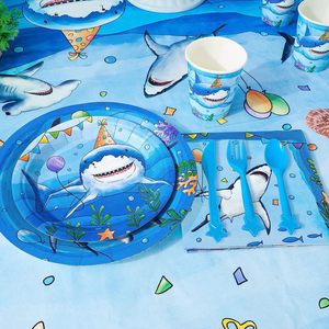 DAMAI Shark Party Supplies Disposable Plates Set Birthday <b>Decorations</b> Kids Theme Party Tableware - Product Image 2
