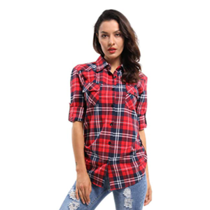 Nouvelle mode femmes Blouses manches longues col rabattu chemises à <span class=keywords><strong>carreaux</strong></span> - Product Image 5