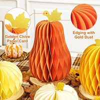 Ensemble de décorations en papier nid d'abeille carrées à motif citrouille pour Thanksgiving, Halloween, la rentrée scolaire, les fêtes de récolte d'automne et la table de fête