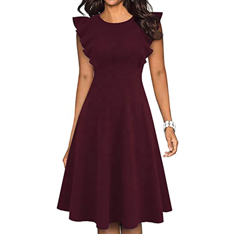 Womens Black Career Dresses with Ruffle Arm - Formal Attire Womens Black Career Dresses with Ruffle Arm - Formal Attire