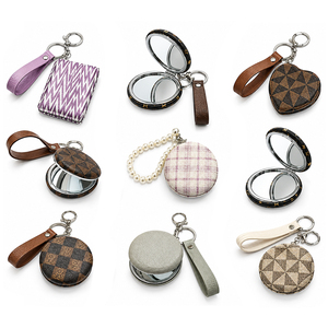 Portable Double Sided Cosmetic <b>Mirror</b> PU Leather Mini Makeup <b>Mirror</b> with Keychain Wrist Strap Custom Logo OEM ODM Wholesale - Product Image 2