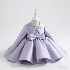 Abito da festa <span class=keywords><strong>lilla</strong></span> a maniche lunghe per bambina, con fiocco, in raso, modello A-line, per damigella d'onore - Product Image 2