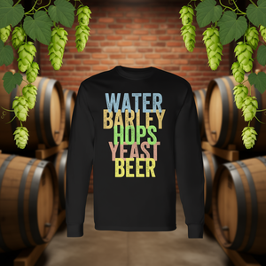 Ingredientes para la elaboración de cerveza: Agua, Cebada, Lúpulo, Levadura, Cerveza Ale, Camiseta de manga larga - Product Image 3