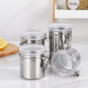 Hermético caramelo té café y azúcar contenedor de alimentos de acero inoxidable tarro de almacenamiento botes de cocina de metal 4PCS juegos