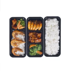 Japanese Rectangular Food Container Packaging Takeaway Bento Lunch Box 2 3 Portion Compartment Black Base Containers With Lids