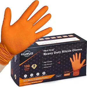 Thor Grip Heavy Duty Industrial Laranja Nitrilo Mão Desgaste com Elevada Textura Diamante, 8-mil, Látex Livre, Caixa 100-ct
