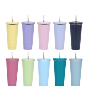 Vaso Térmico de Acero Inoxidable de Doble Pared con Aislamiento al Vacío de 500ml y 750ml con Tapa para Pajita, Forma Redonda, para el Regreso a Clases - Product Image 1