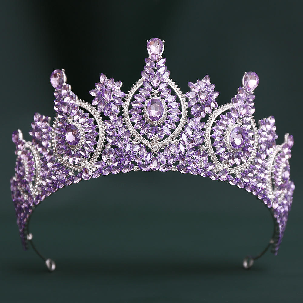 HZ139  Silver Full Purple Crown Tiara