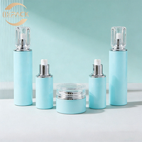 Bouteilles en verre bleu menthe brillant de 40 ml, 80 ml, 100 ml, 120 ml, pots à crème avec couvercles facettés transparents pour sérum visage, lotion corporelle