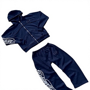 Custom Men's Winter Flared Jogger Tracksuit <b>Set</b> 3D Puff Print Raw Hem Cut Fleece Fabric Polyester Plus Size Streetwear Style - Product Image 1