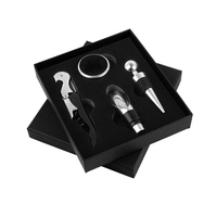 Magnifique Coffret Cadeau Accessoires Tire-Bouchon Bouteille de Vin Rouge en Bois 4 Pièces Outils à Vin en Acier Inoxydable et Bois