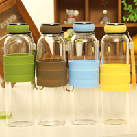 Bouteille d'eau en verre borosilicaté sans BPA de sport portable avec manchon en silicone et infuseur à thé