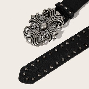 Ceinture en cuir <span class=keywords><strong>de</strong></span> luxe pour homme, style gothique, avec boucle croisée cloutée, rivets, pour jeans, style punk rock heavy metal, vente en gros, logo personnalisé - Product Image 3
