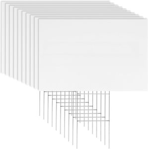 Enseigne de jardin en plastique blanc de 17x12 pouces, piquets, décorations de pelouse vierges personnalisées pour anniversaire, vente en garage, location, guide-poste - Product Image 1