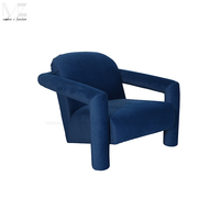 Fauteuil individuel moderne en velours bleu pour salon, style nordique de luxe, avec accent bouclé, pour salon