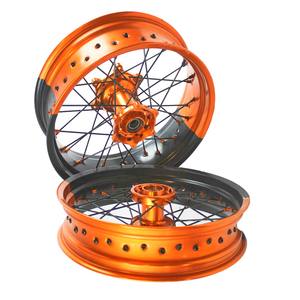 EXC SX <span class=keywords><strong>SXF</strong></span> 17 16 Inch <span class=keywords><strong>Supermoto</strong></span> Wheels Double Color Orange and Black Rim Orange Hub <span class=keywords><strong>Supermoto</strong></span> Wheels pour <span class=keywords><strong>KTM</strong></span> - Product Image 4