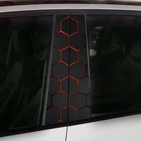 2pcs Sci-Fi Themed B Pillar Car Decals Durable Vinyl Hexagonal Pattern avec Red Glow Accents