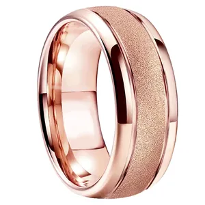 Fashion Jewelry Tungsten Carbide Rings Romantic High Polished Center Sandblasted Competitive Price Rose Gold 8mm Oval Cut