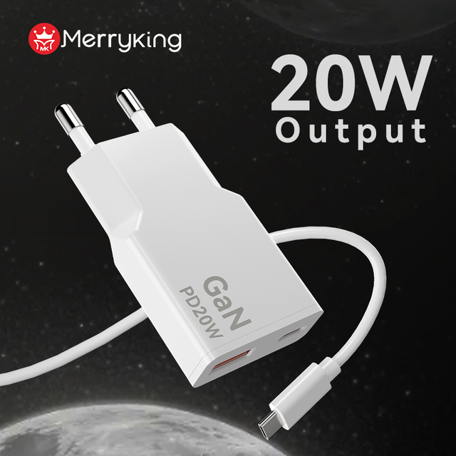Merryking GaN Charger 20W USB Wall Charger USB Power Adapter 20W with QC3.0 AU Plug for iPhone 15 16 Fast Charger for Samsung