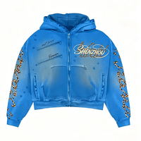Sweat à capuche zippé Y2K en coton 100% personnalisé, imprimé sérigraphié, délavé à l'acide, déchiré, design délavé au soleil, pour hommes
