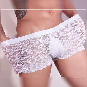 Calzoncillos bóxer de hombre <span class=keywords><strong>musculosos</strong></span> de tiro bajo de nailon de encaje americano europeo, ropa interior Sexy de moda agradable para la piel - Product Image 2