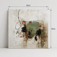 Peinture à l'huile sur toile de coton et de lin, peinte à la main, 80x80cm, vert sauge, marron, art abstrait texturé pour la décoration de la salle à manger
