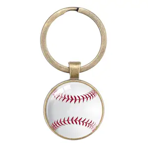 Hot Sale Basketball Baseball Volleyball Soccer Bowling Sport Keychain Glass Ornaments Key Chain Cheap Souvenir Promotion Gift