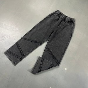 Pantalon Baggy Homme Streetwear en Coton Délavé Effet Usé Coupe Large Imprimé Patchwork Style Vintage Taille Haute - Product Image 3
