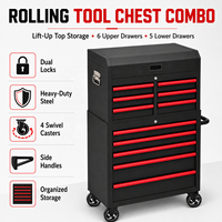 Coffre à outils métallique robuste Premium Guanpin, chariot mobile combiné avec poignée latérale et roues verrouillables, capacité 250 kg