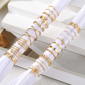2025 New Hot Sale 21Pc/<b>Set</b> Geometric Leaves Flowers Pearl Drip Oil <b>Ring</b> <b>Set</b> for <b>Women</b> Jewelry - Product Image 5