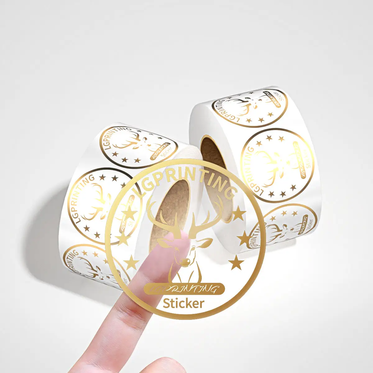 Minsda Personalizado Transparente Limpar Adesivo Impressão Folha De Ouro Adesivo Marca Logotipo Etiqueta Redonda Rolls Adesivo
