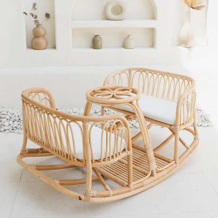 Natural Rattan Baby Relax Chair - Double Seat Rocking Bench