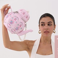 Sac à main créatif en forme de théière avec chaîne de perles imprimée, style Lolita rétro, sac à bandoulière personnalisé, vente en gros d'usine