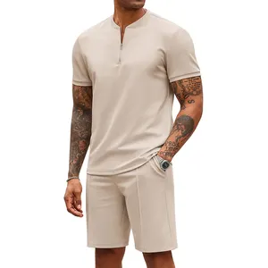 Shinesia 2024 traje de sudor de media cremallera personalizado para hombre chándal deportivo de dos piezas OEM verano cremallera Polo pantalones cortos y camiseta conjunto para hombres