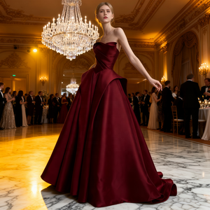 ชุดคลุมท้องกระโปรงยาวอัดพลีทสำหรับคุณแม่ชุดราตรีหรูหราระดับไฮเอนด์ทันสมัยสีไวน์แดงขนาดพิเศษ - Product Image 5