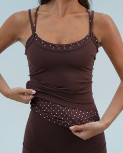 Débardeur de sport durable à double couche, bretelles spaghetti, avec bordure à pois, compression, maintien, extensible et anti-humidité - Product Image 1