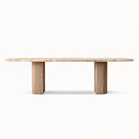 Ensemble de table à manger ronde de luxe en bois massif de chêne européen avec plateau en marbre et 6 chaises