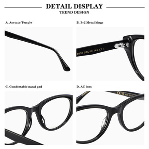 Montures de lunettes pour femmes Conchen, style œil de chat, en acétate, monture complète, fabriquées à la main, style rétro, pour un usage quotidien - Product Image 2