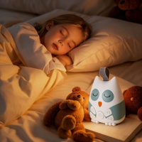 Haut-parleur sans fil portable en forme de hibou de dessin animé, apaisant sensoriel, cadeau pour nouveau-né, pour le développement visuel et auditif, machine à bruit blanc