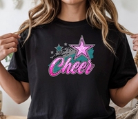 Magnifiques transferts thermiques DTF en vinyle pailleté prêts à expédier – Motifs « Cheer Mom » et étoiles roses avec strass, prêts à poser