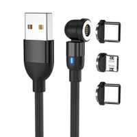 Câble de charge magnétique USB Type-C 3-en-1 à rotation 540° pour téléphones mobiles, câble de données USB à charge rapide, vente en gros