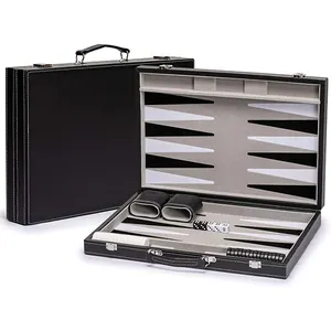 Stitched Black Leatherette Case Deluxe Backgammon luxury Set