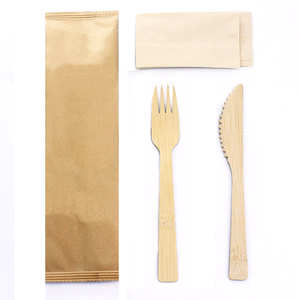Ensemble de couverts jetables en bambou écologiques de haute qualité Newell avec design classique, sac de voyage pour le camping, cuillère, fourchette - Product Image 3
